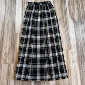 VTG 80s 90s Wool Arcylic‎ Skirt Max Plaid Pleated Academia Grunge Blue Green 10